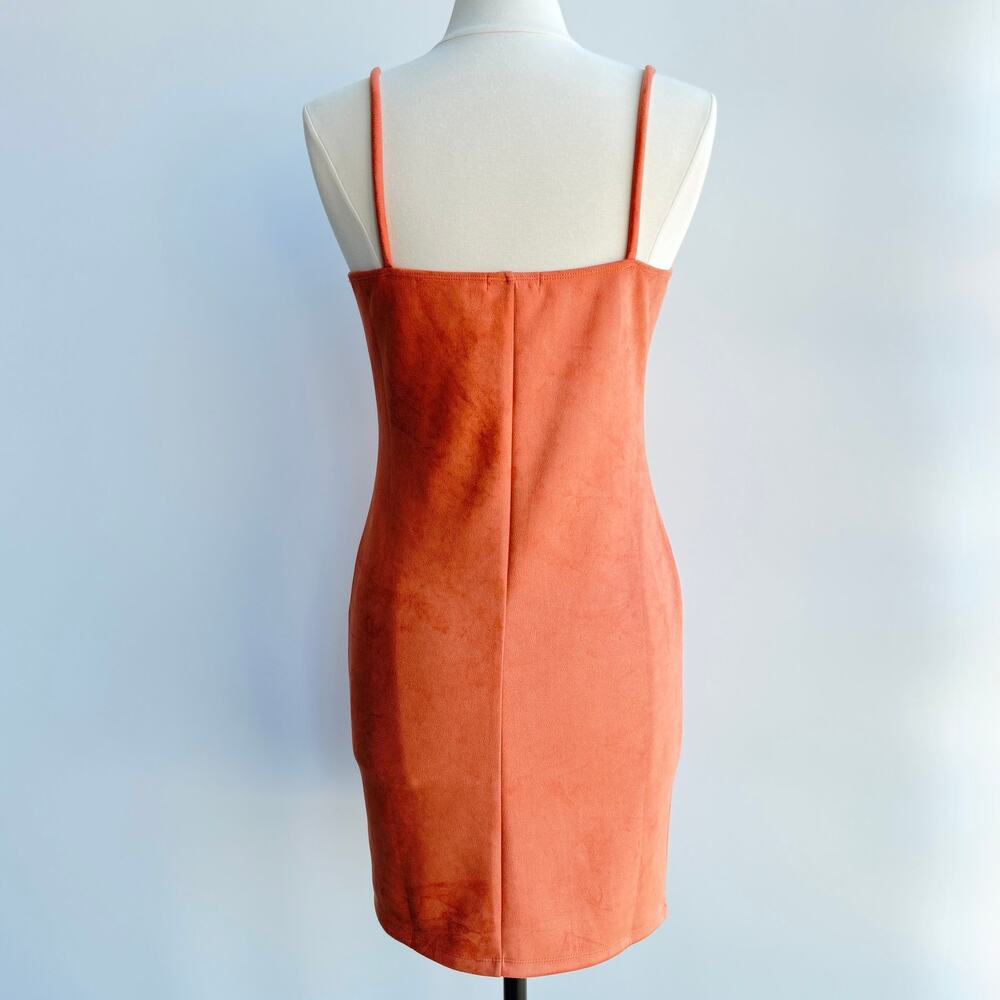 Terracotta Faux Suede Bodycon Mini Dress XL Spaghetti Strap Bustier Style Ballet - Picture 4 of 10